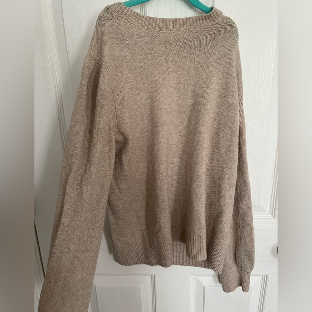 Amazon Essentials Women's Soft Touch Pleated Shoulder Crewneck beige sweater